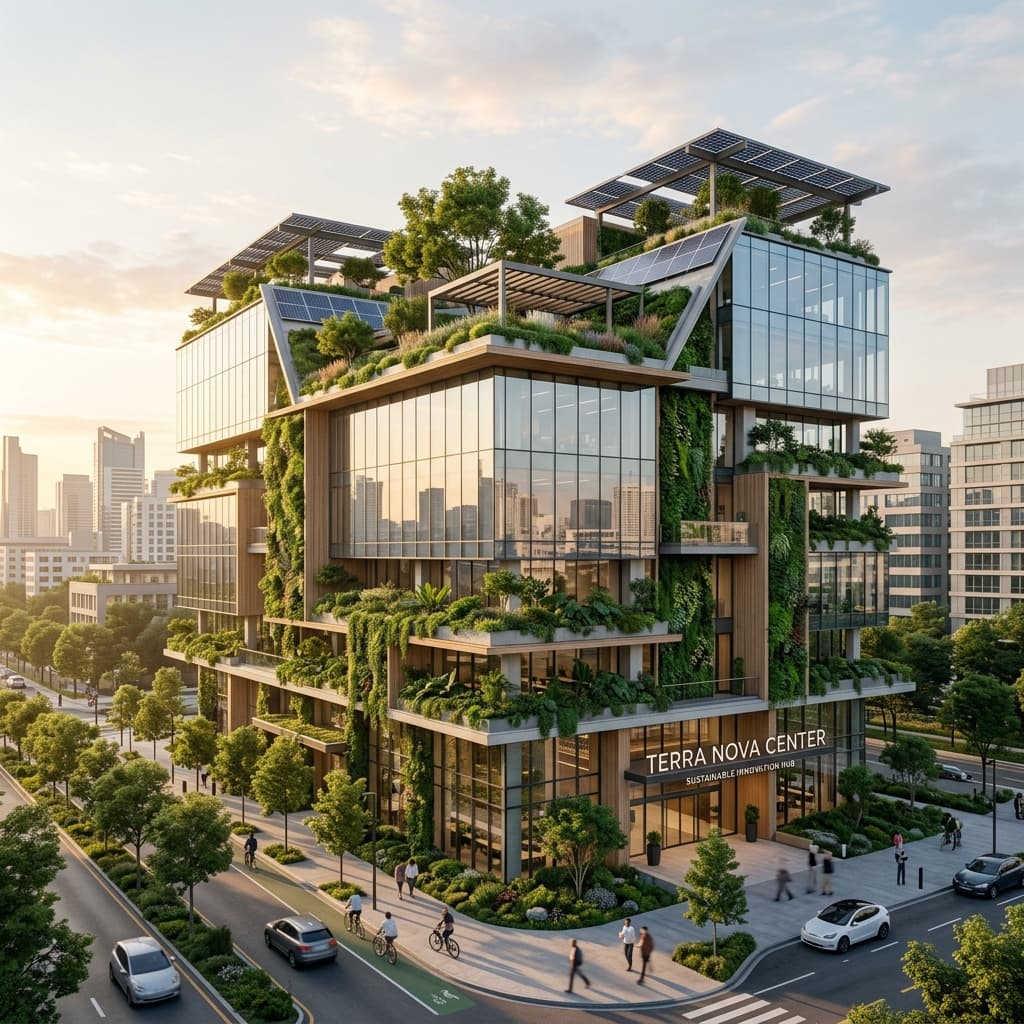 Sustainable modern architecture with integrated greenery